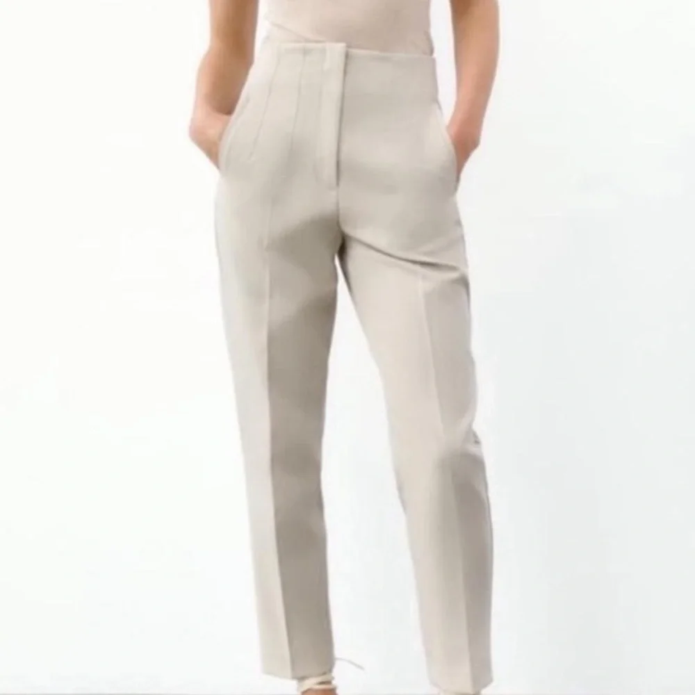 ZARA High Waisted Pants in Beige sz M EUC & SOLD OUT - Picture 2 of 10